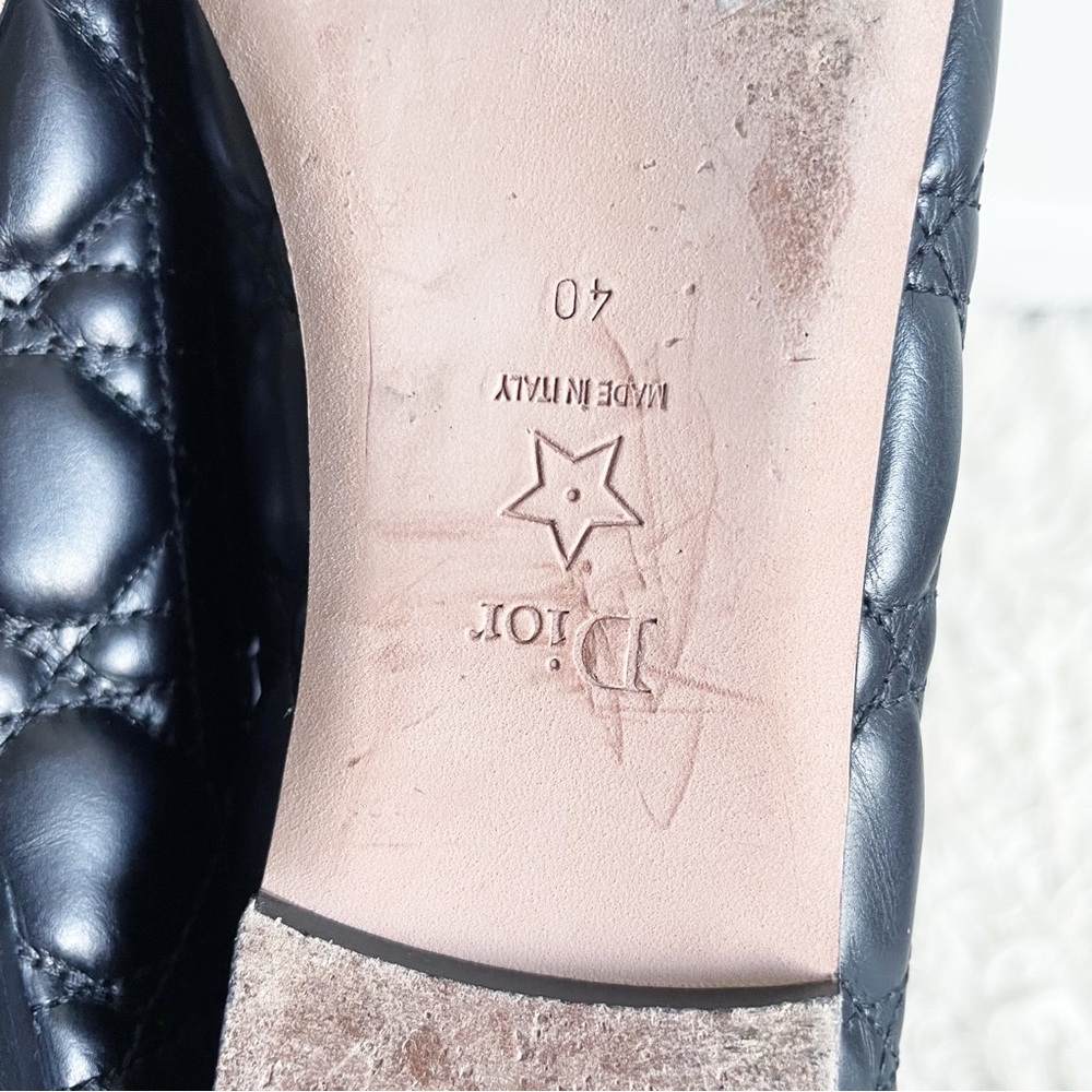 Christian Dior Ballet Flat Black Quilted Cannage Calfskin Pearl Bow size 40 - Picture 11 of 16